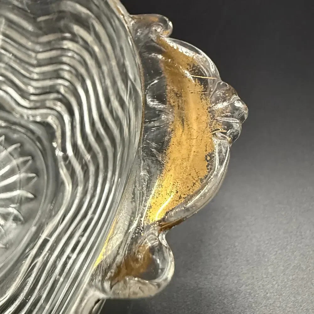 vintage Anchor Hocking gold trim Handled Bowl candy nut dish 17 Clear glassware